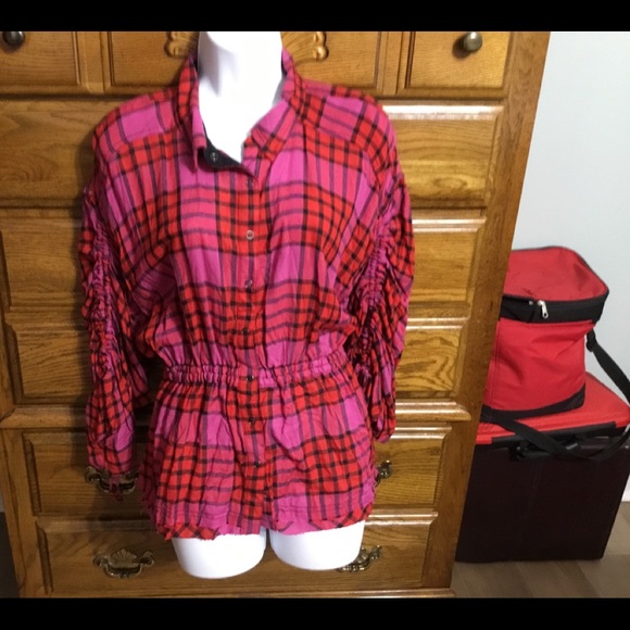 NWT We The Free “Red Combo” Plaid Top MEDIUM - Picture 4 of 14